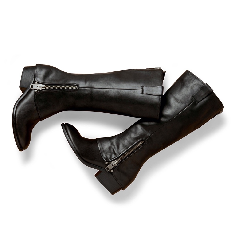 Kork-Ease Kayla Spat Tall Black Leather Moto Boots
